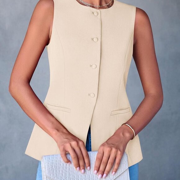 Women's Suit Vest Tops 2025 Summer Dressy Casual Business Button Sleeveless Tren - Picture 6 of 8